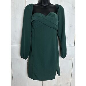 Abercrombie &‎ Fitch Long-Sleeve Draped Bodice Mini Dress Sz SMALL Emerald Green